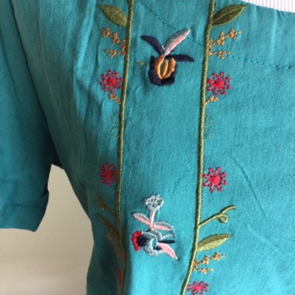 teal cotton overblouse, size Medium - Picture 2 of 4